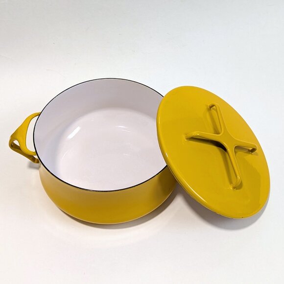 Vintage Dansk Design IHQ France Kobenstyle Yellow Enamel 2 Qt Stock Pot w/Lid - Picture 4 of 16